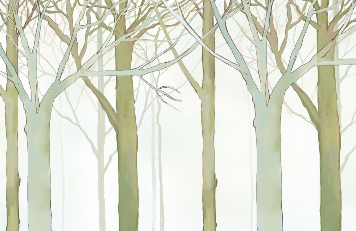 Serene Misty Forest Wallpaper Mural - Tranquil Green and Grey Design