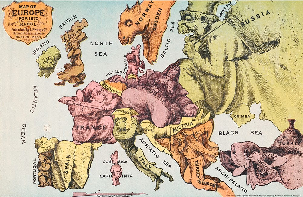 Vintage European Creature Map Mural Wallpaper - Colourful Historical Cartography Art