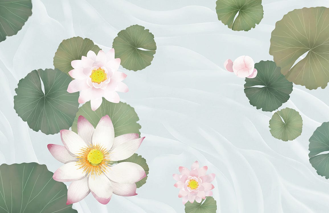 Tranquil Lotus Harmony Mural Wallpaper in Soft Pastel Water Lily Design