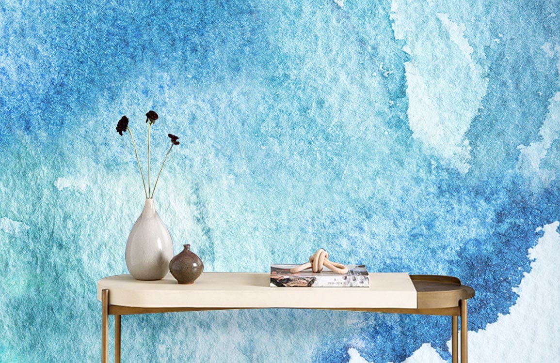 watercolor blue bang wallpaper mural hallway design
