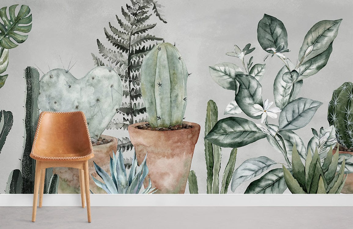 Watercolor Cactus Wallpaper Mural Room