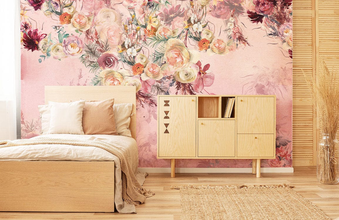 watercolor flowers wallpaper mural bedroom design