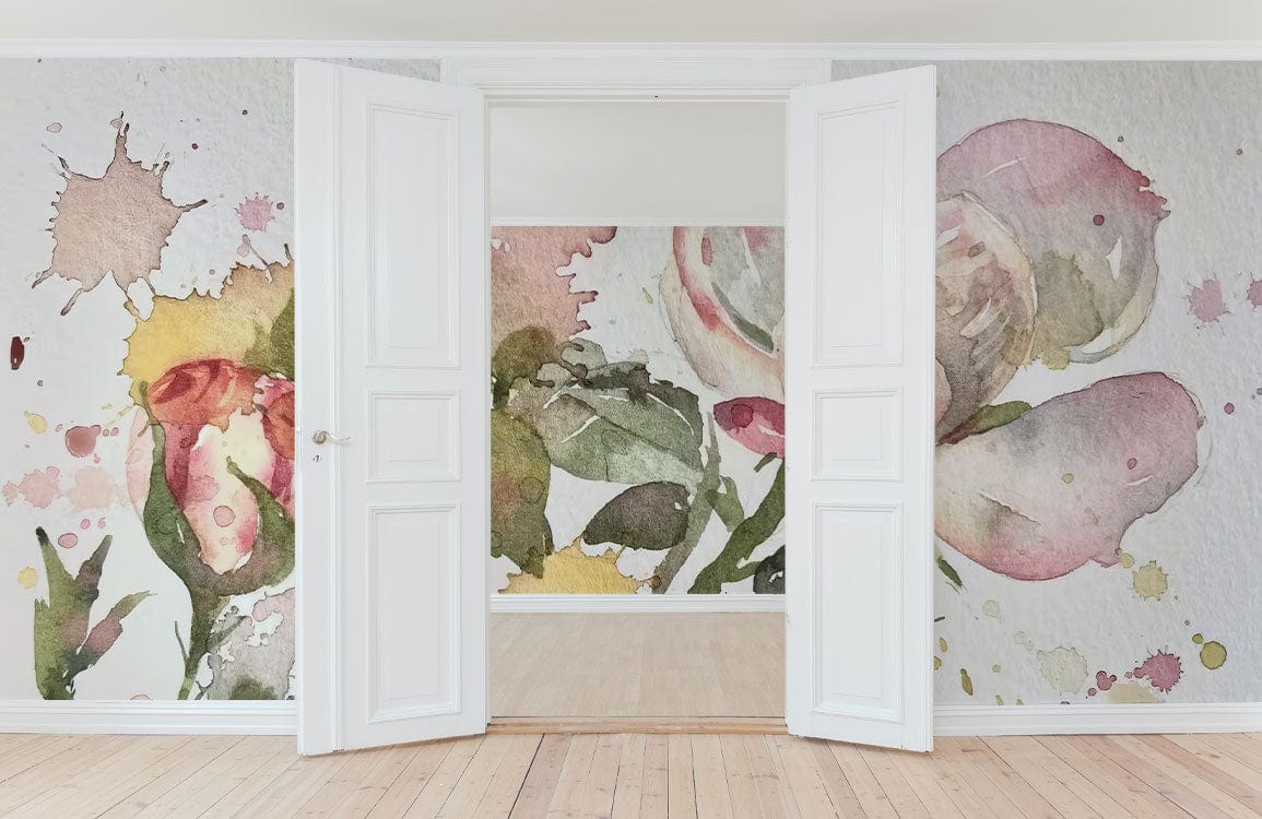 Watercolor Flowers Stain Wallpaper Mural