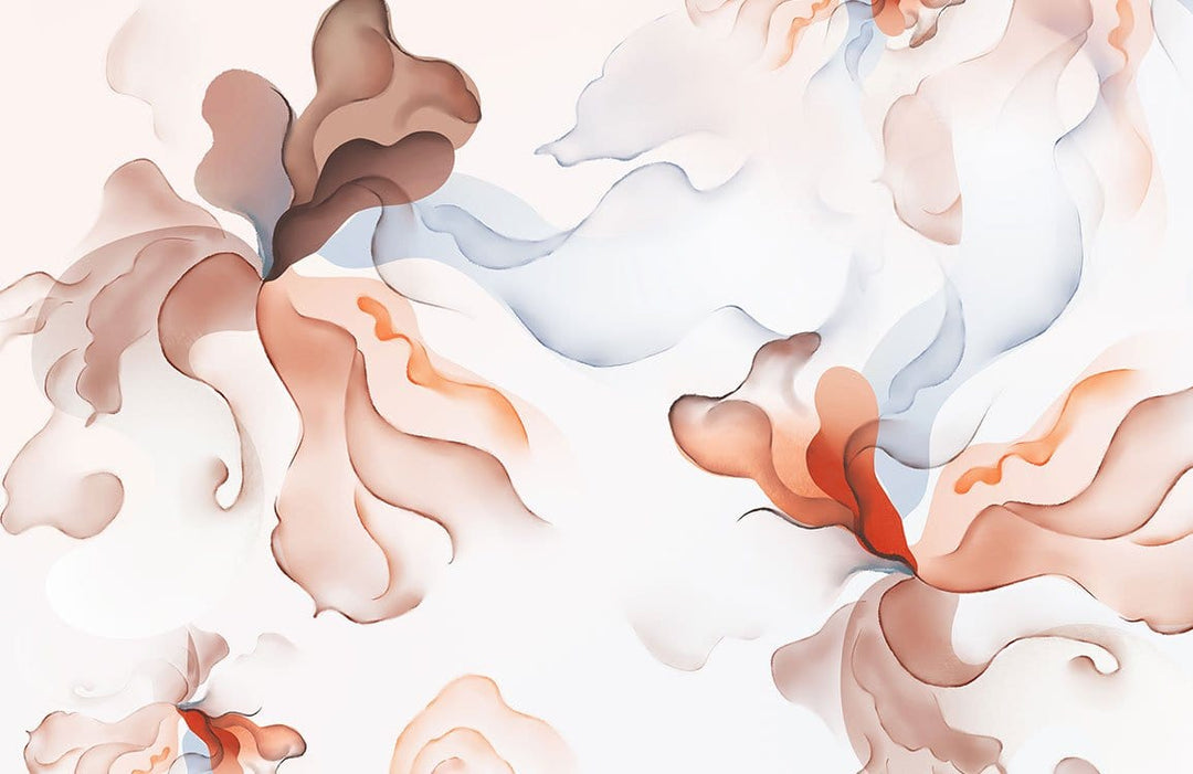 Elegant Abstract Watercolour Floral Swirls Mural Wallpaper in Earthy Tones