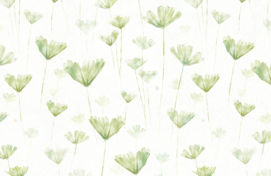 Serene Green Watercolour Floral Pattern Mural Wallpaper for Tranquil Spaces