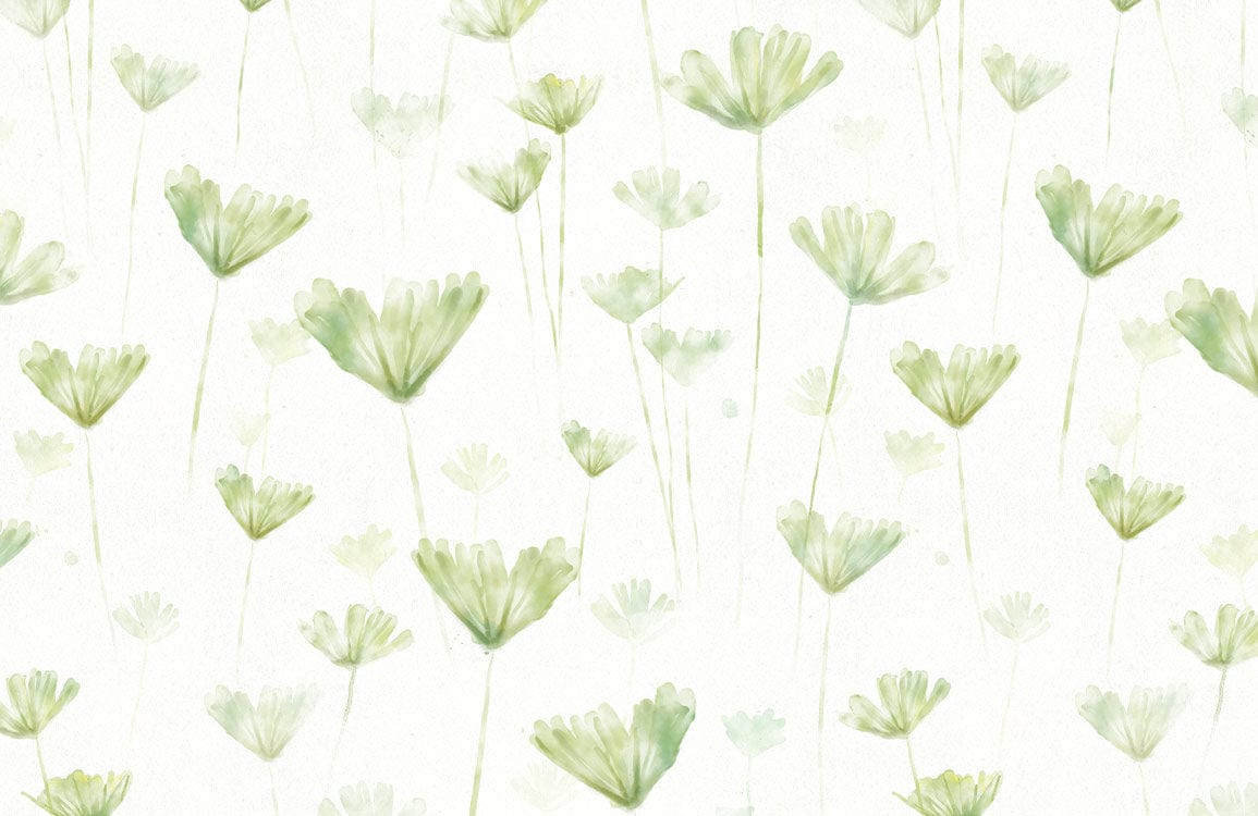 Serene Green Watercolour Floral Pattern Mural Wallpaper for Tranquil Spaces