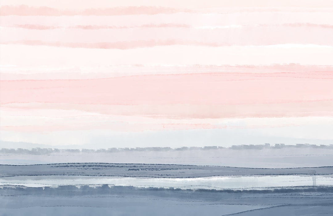 Serene Pastel Horizon Watercolour Landscape Mural Wallpaper in Pink and Blue
