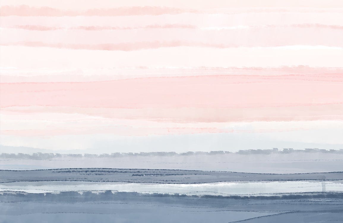 Serene Pastel Horizon Watercolour Landscape Mural Wallpaper in Pink and Blue
