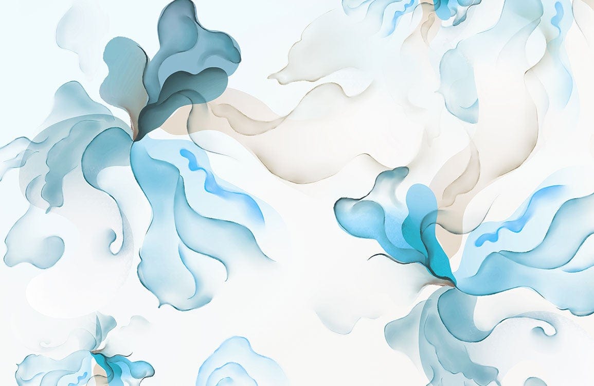 Elegant Aqua Floral Watercolour Flow Contemporary Design Wall Mural Wallpaper