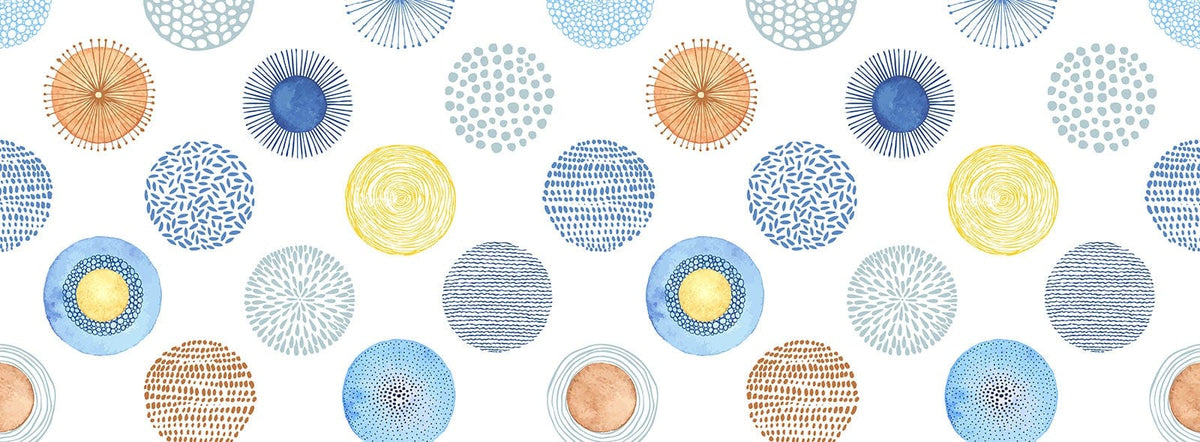 Geometric Circles Pattern Wallpaper in Blue, Yellow, and Orange Design