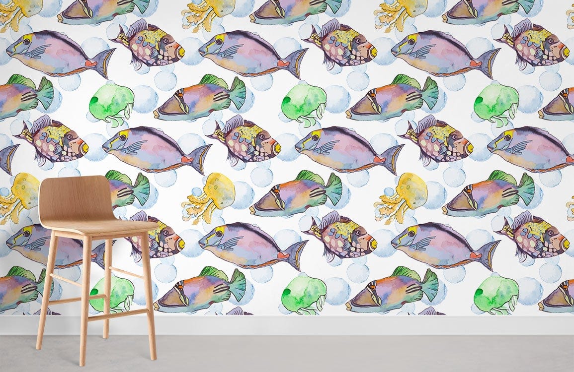 Watercolour Fish Pattern Wallpaper Mural