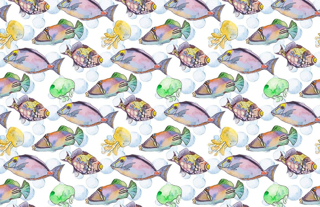 Colourful Watercolour Sea Life Pattern Wallpaper with Tropical Fish Design