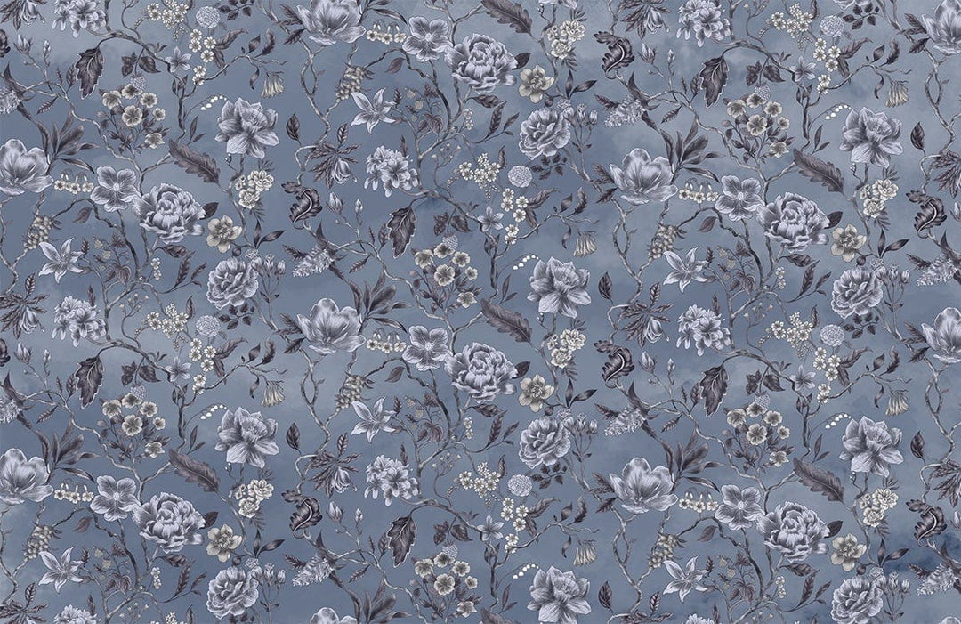 Elegant Blue Floral Pattern Wallpaper with Vintage Botanical Charm