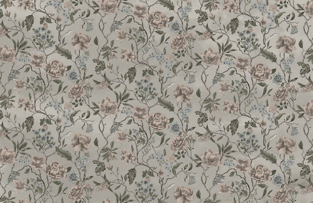 Vintage Floral Elegance Wallpaper in Subtle Grey and Soft Pastel Tones