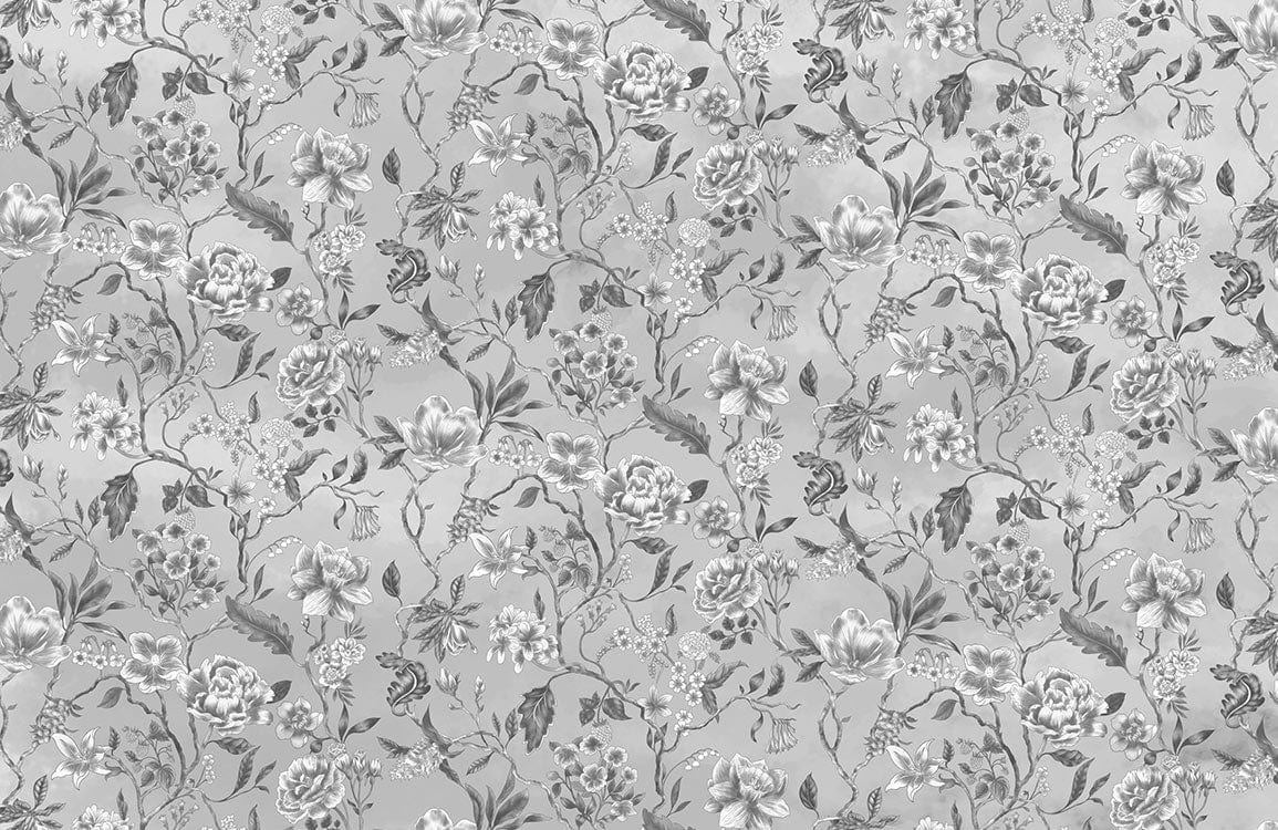 Elegant Grey Floral Pattern Wallpaper for Timeless Vintage Style Décor