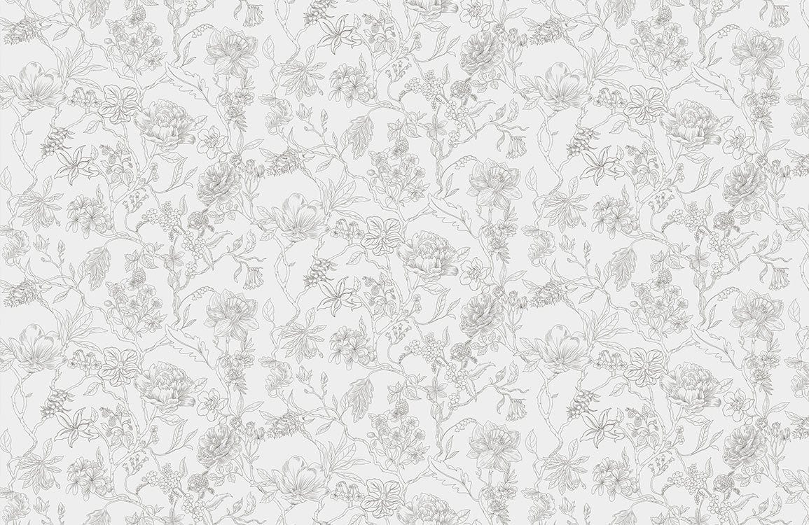 Elegant Grey Botanical Floral Patterned Wallpaper for Timeless Interior Design