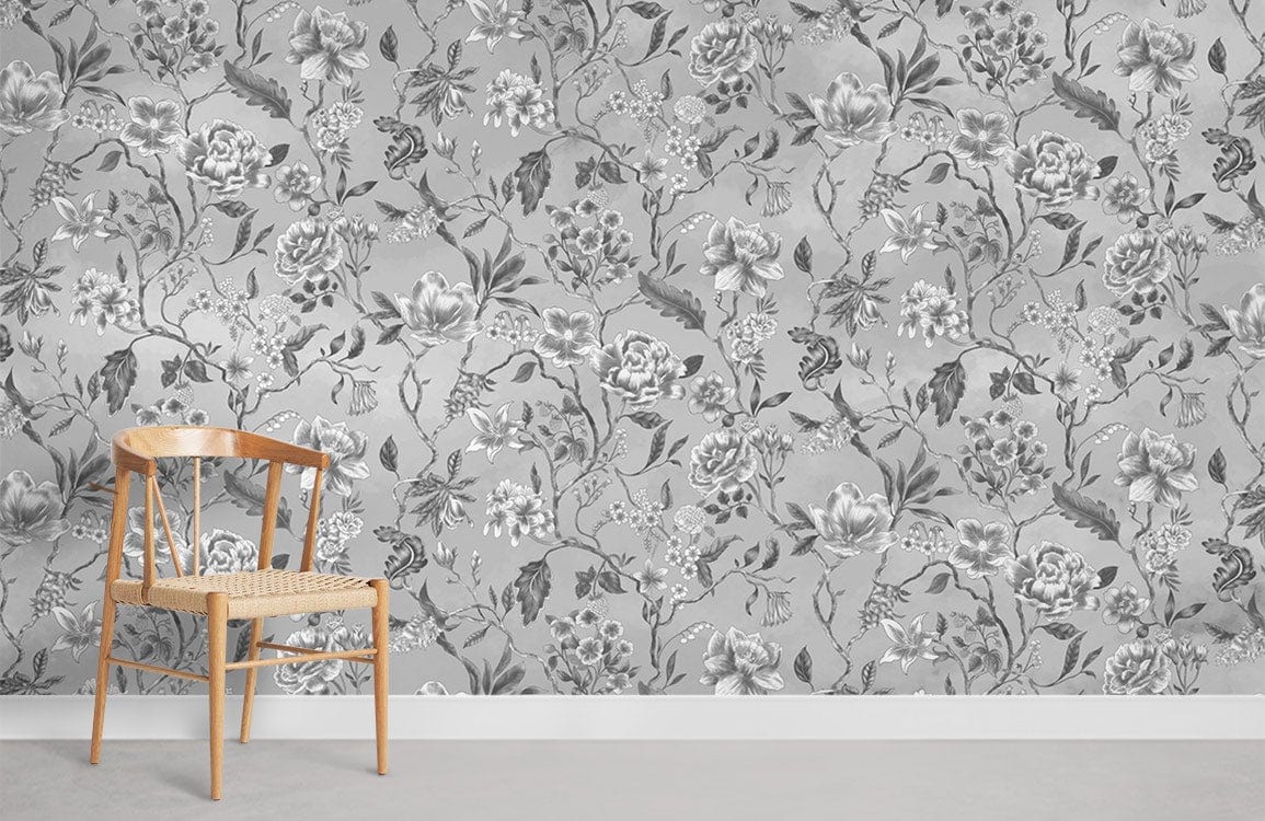 Watercolour Flower Neutral Wallpaper Mural Chair