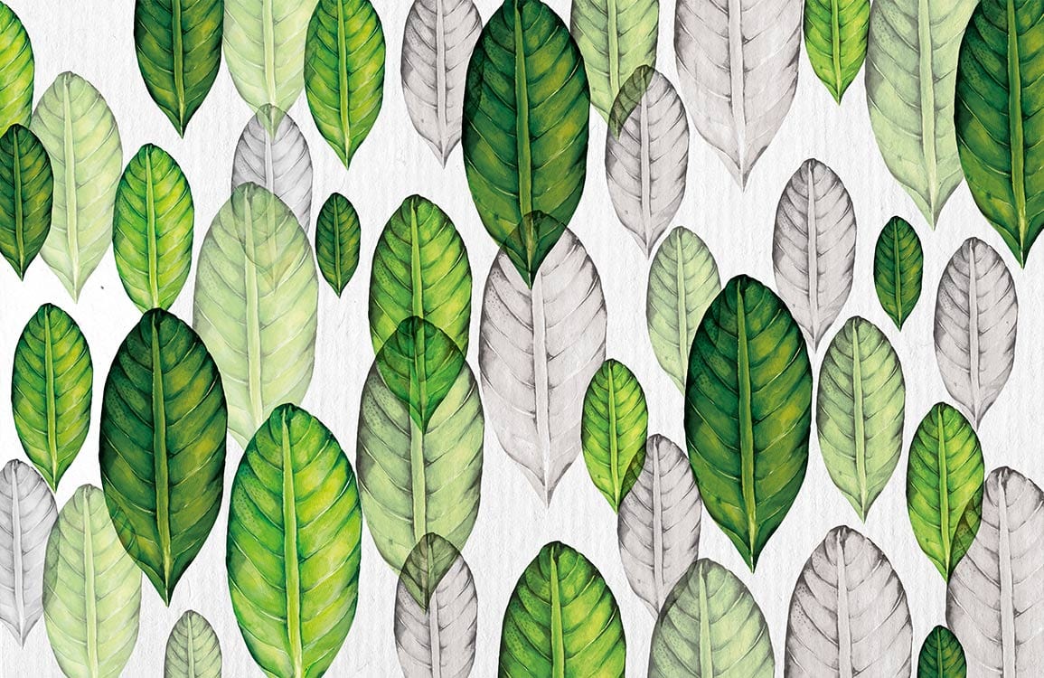 Green Botanical Leaf Pattern Wallpaper with Modern Nature-inspired Design
