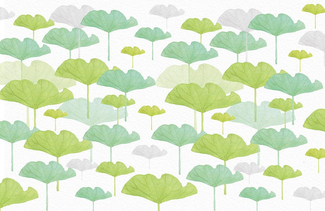Serene Green Ginkgo Leaf Watercolour Wallpaper - Nature Inspired Interior Design