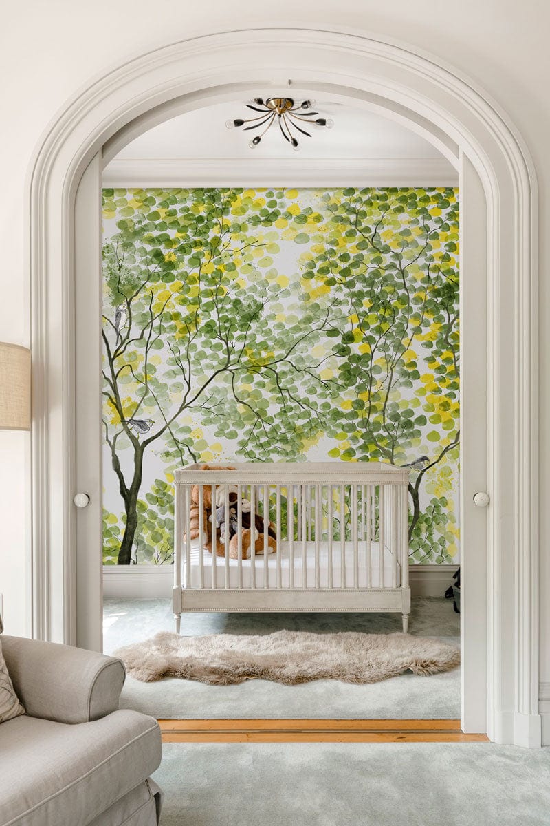 Serene Green Tree Pattern Mural Wallpaper - Nature-Inspired Leafy Design