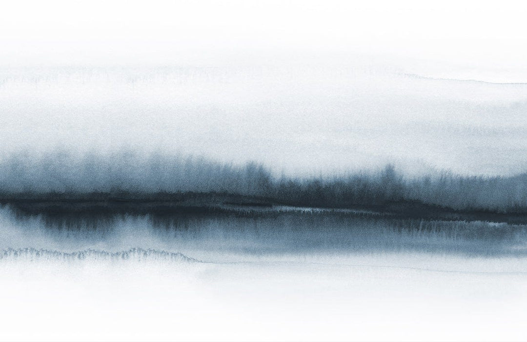 Serene Watercolour Landscape Blue Grey Mural Wallpaper for Modern Interiors