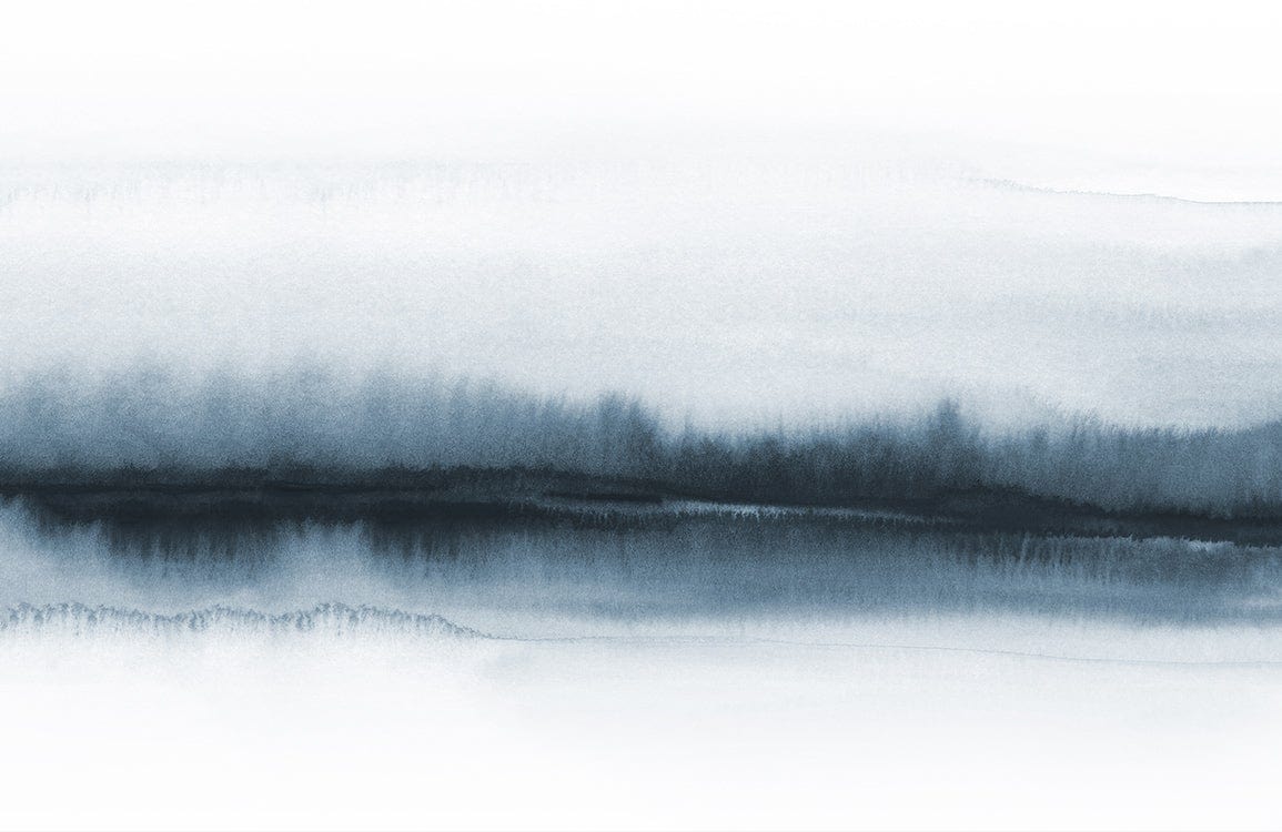 Serene Watercolour Landscape Blue Grey Mural Wallpaper for Modern Interiors