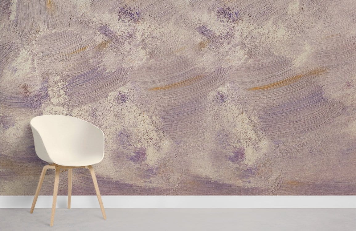 Lavender and Cream Abstract Textured Mural Wallpaper with modern chair, creating a serene living space.