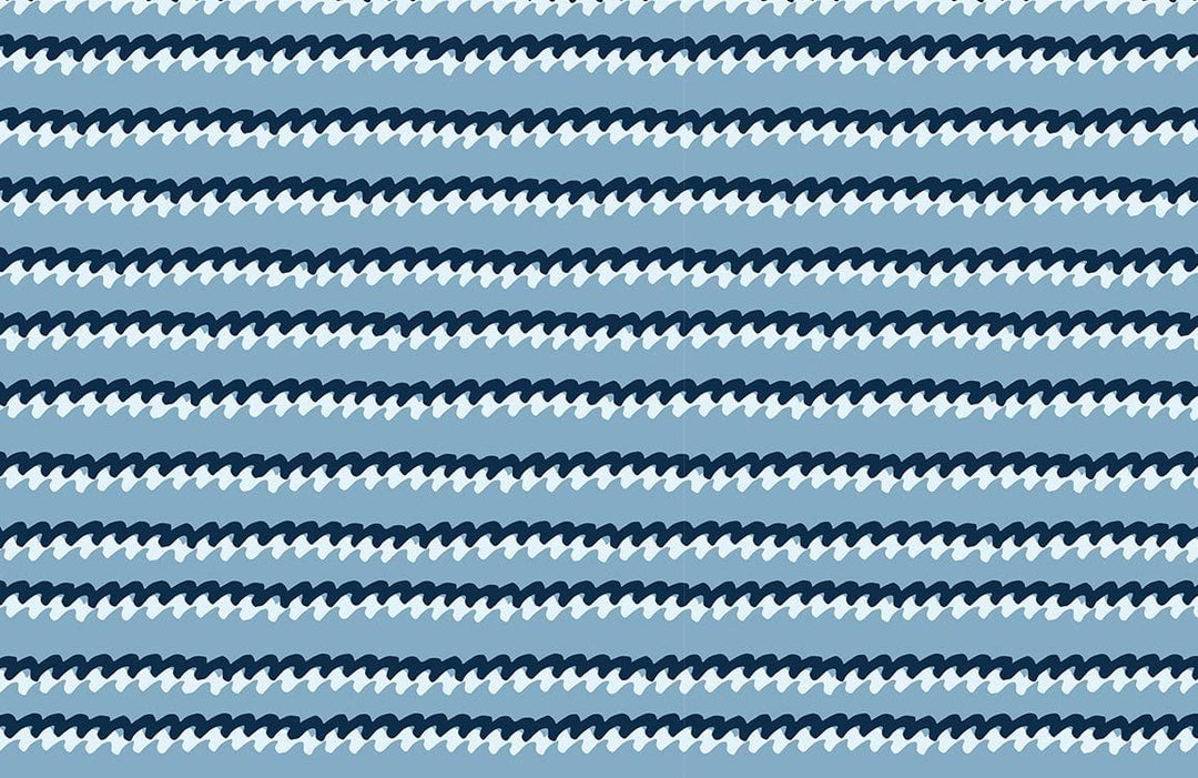 Blue Wave Patterned Modern Striped Wallpaper - Contemporary Coastal Home Decor