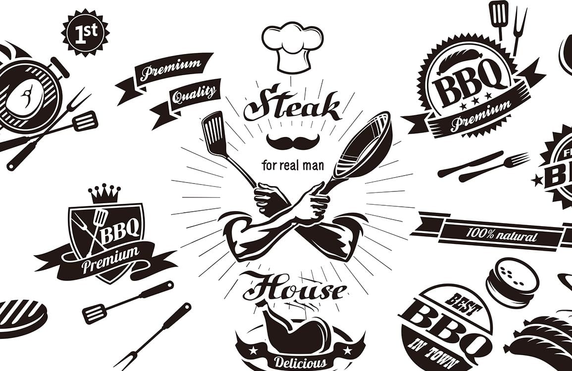 Vintage BBQ Grill Pattern Wallpaper - Black and White Retro Kitchen Decor