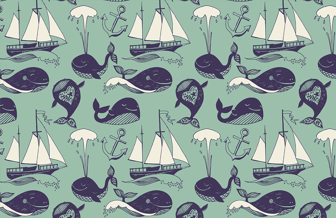 Whale & Navigation Wallpaper Mural