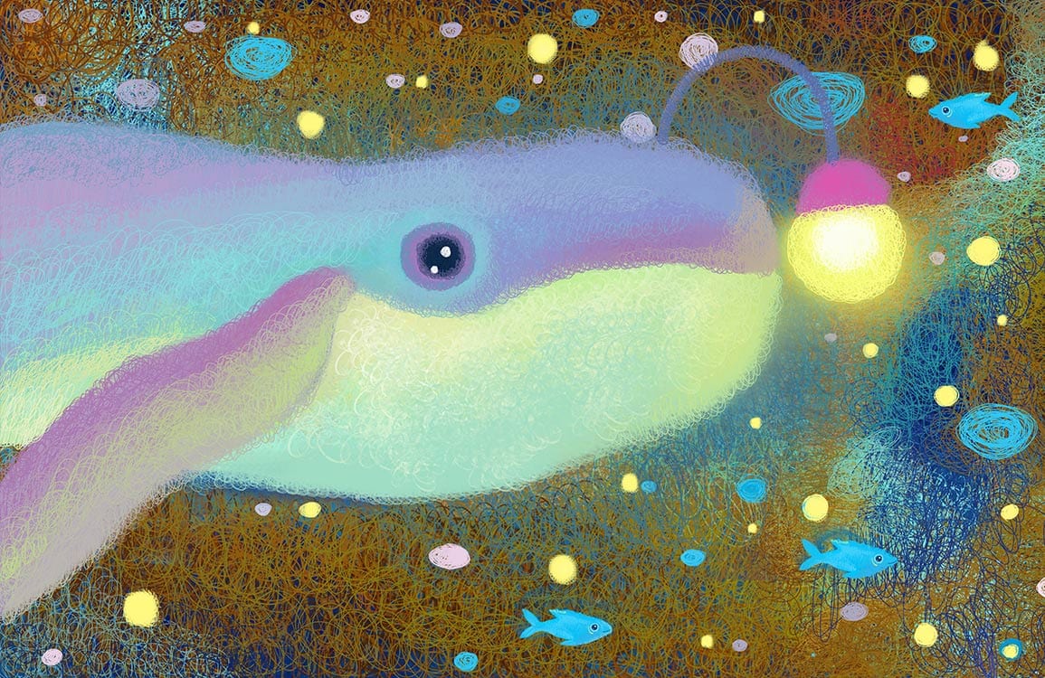 Whimsical Deep Sea Adventure Pastel Mural Wallpaper with Rainbow Fish