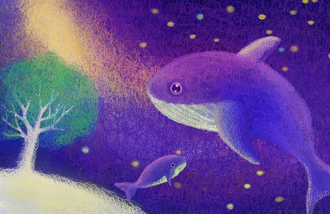 Whimsical Ocean Dreamscape Mural Wallpaper - Purple and Green Fantasy Design