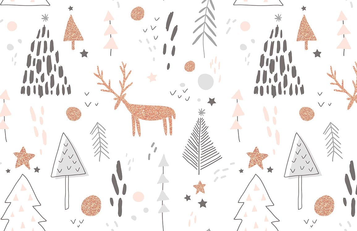 Scandi Chic Winter Wonderland Reindeer Mural - Minimalist Festive Wallpaper Design