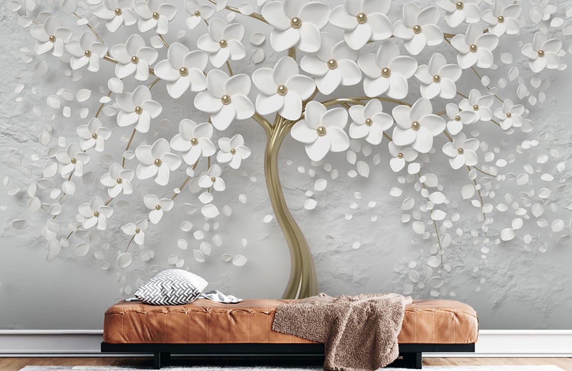 white petals wallpaper mural