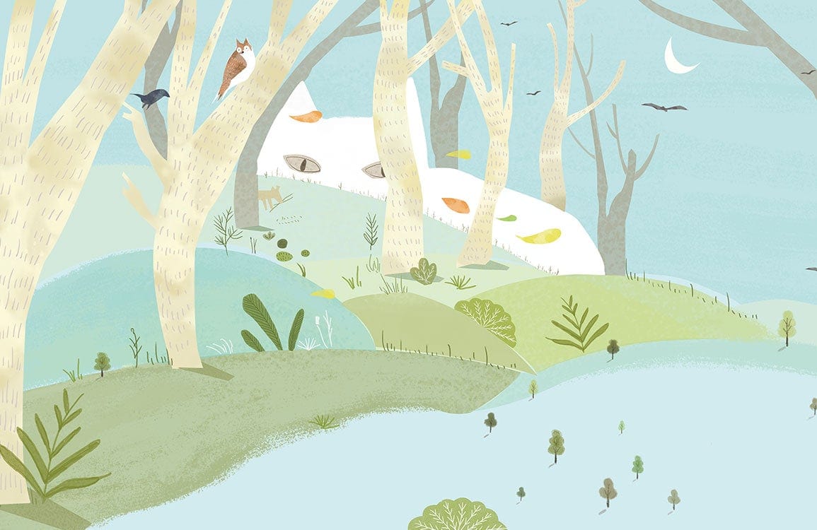 Whimsical Woodland Wonderland Pastel Mural Wallpaper for Kids' Bedroom Decor