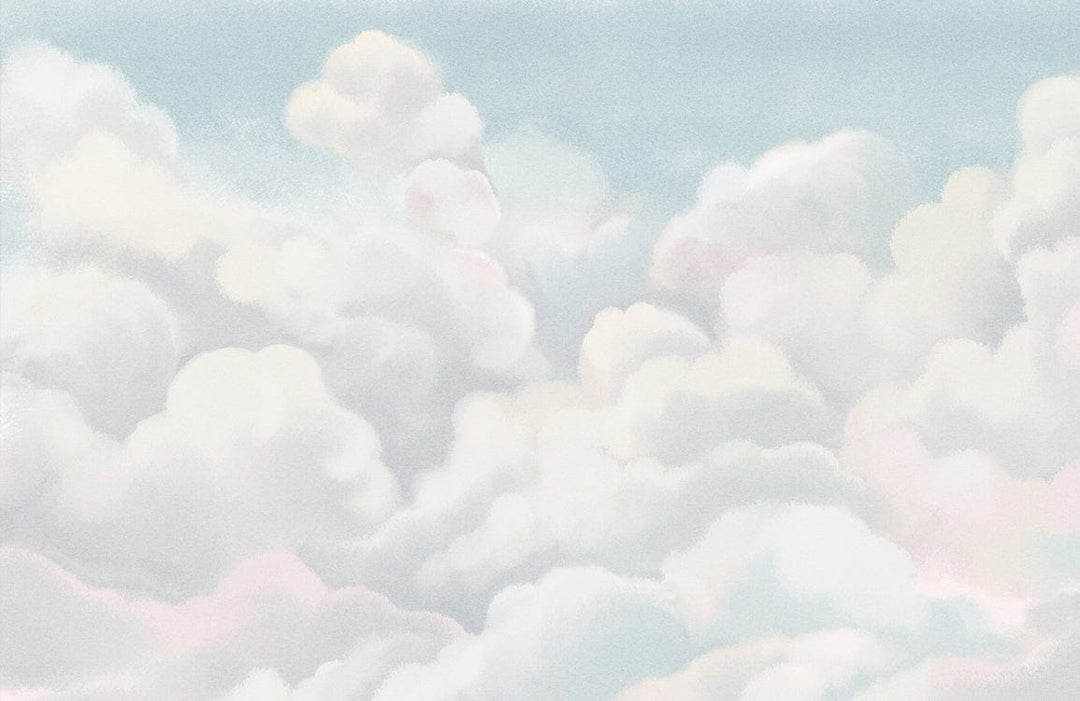 Soft Pastel Blue Cloudscape Mural Wallpaper for Tranquil Room Decor