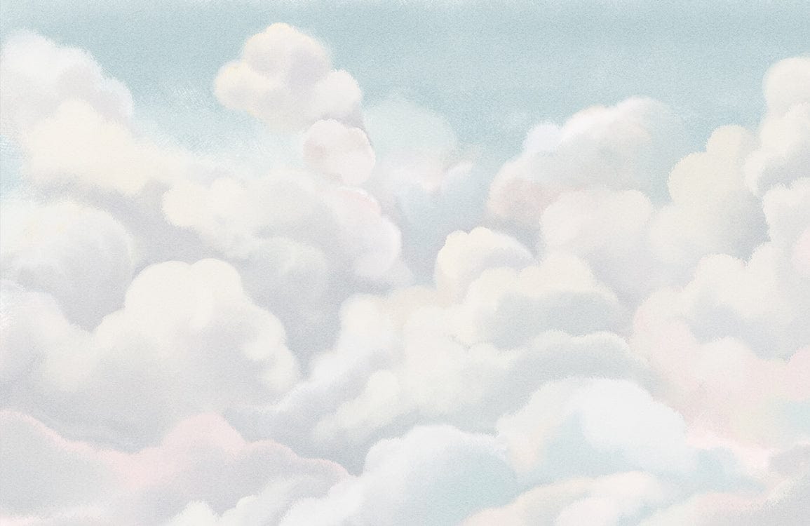 Soft Pastel Blue Cloudscape Mural Wallpaper for Tranquil Room Decor