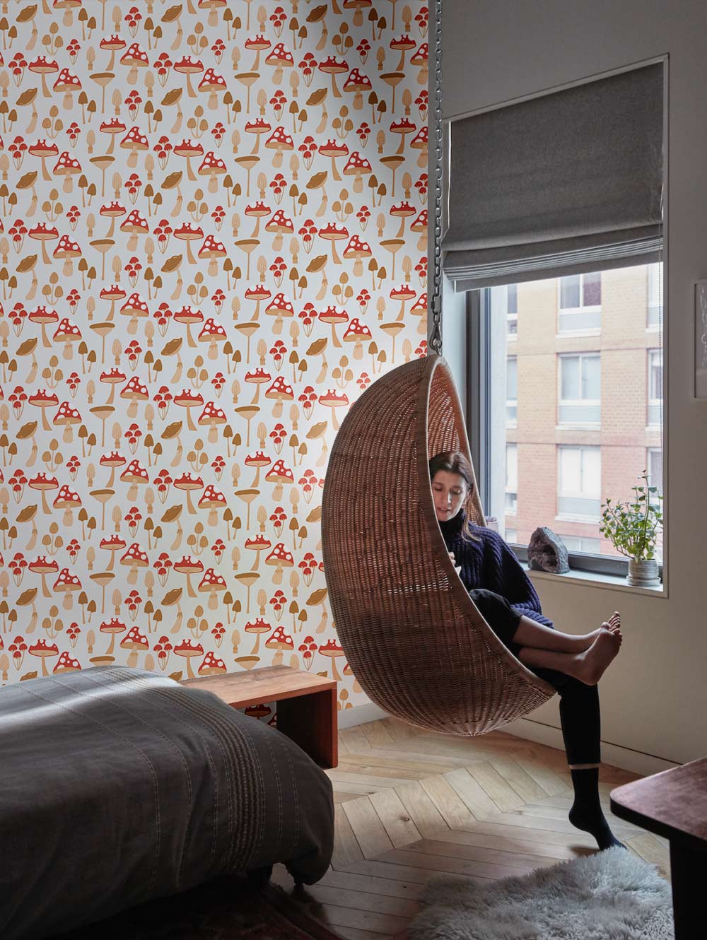 Whimsical Forest Mushrooms Wallpaper in Warm Earthy Hues Pattern