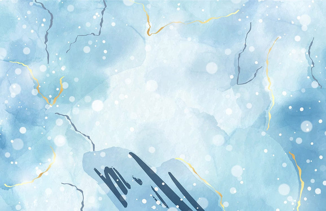 Elegant Blue Marble Effect Mural Wallpaper with Gold Vein Highlights Art