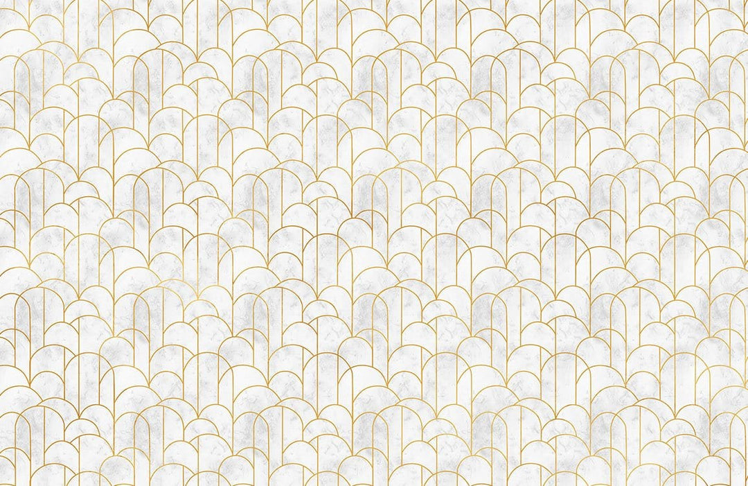 Art Deco Gold and White Scallop Pattern Wallpaper - Elegant Home Design
