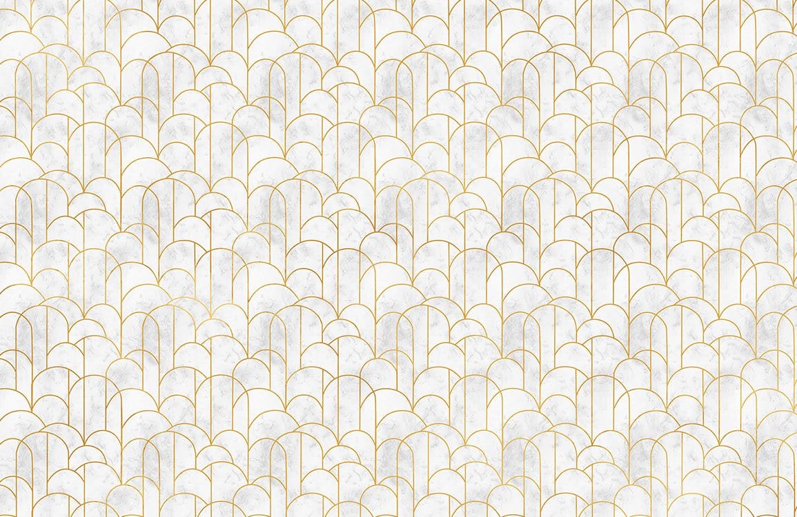 Art Deco Gold and White Scallop Pattern Wallpaper - Elegant Home Design
