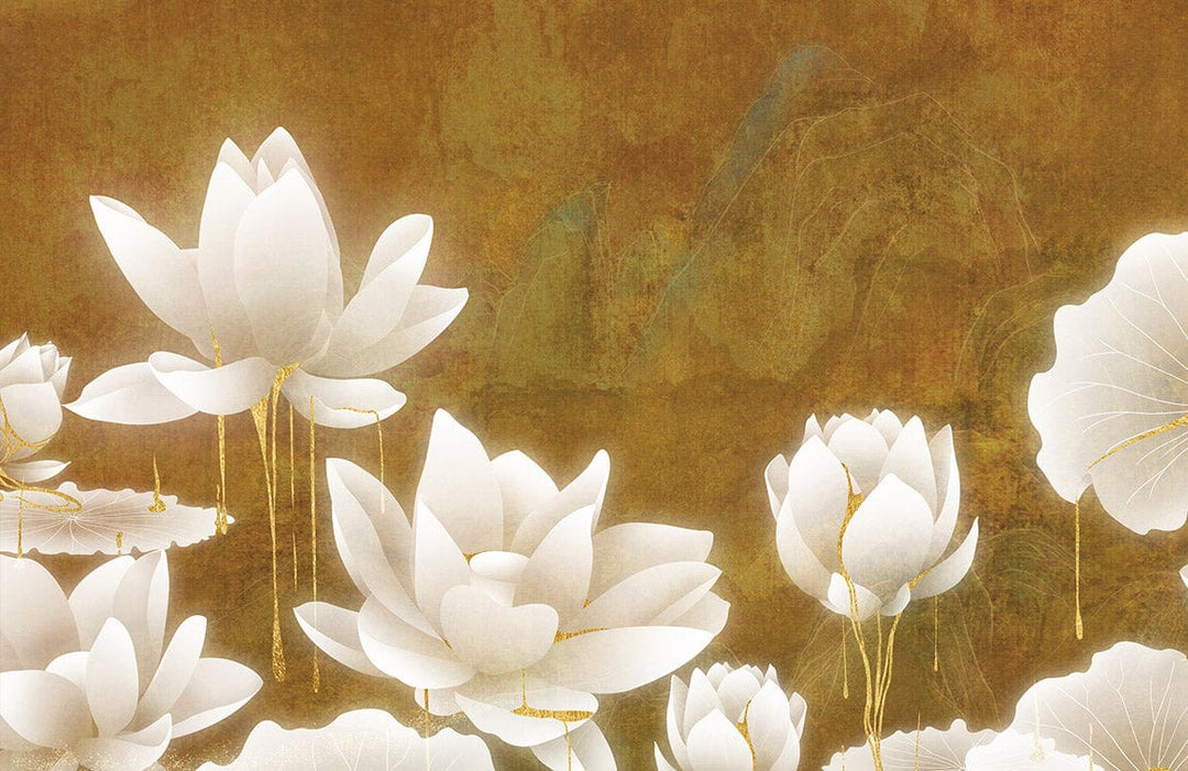 Elegant White Lotus Flower Mural Wallpaper - Serene Nature Aesthetic Design