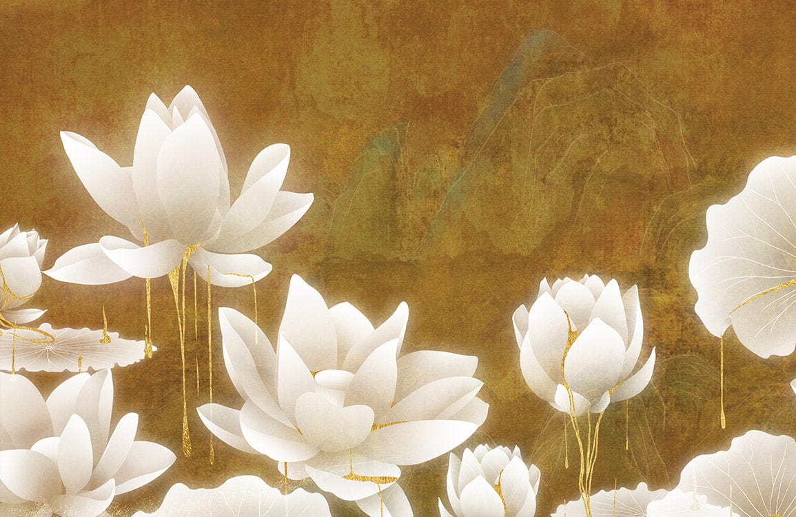 Elegant White Lotus Flower Mural Wallpaper - Serene Nature Aesthetic Design