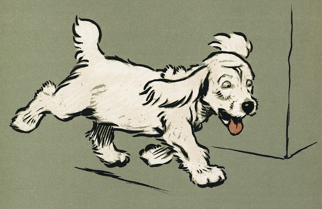 Cheerful Running Dog Pattern in Vintage Green Artistic Wallpaper Mural