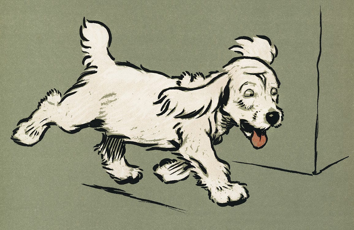 Cheerful Running Dog Pattern in Vintage Green Artistic Wallpaper Mural