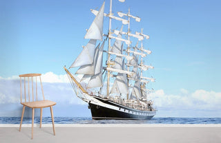 White Ship & Blue Sky Wallpaper Mural