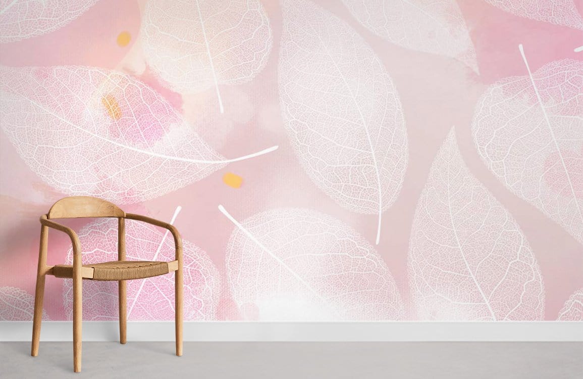 Pink Leaves Line Wallpaper Mural