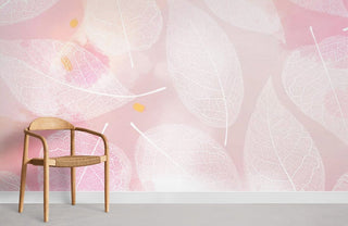 Pink Leaves Line Wallpaper Mural