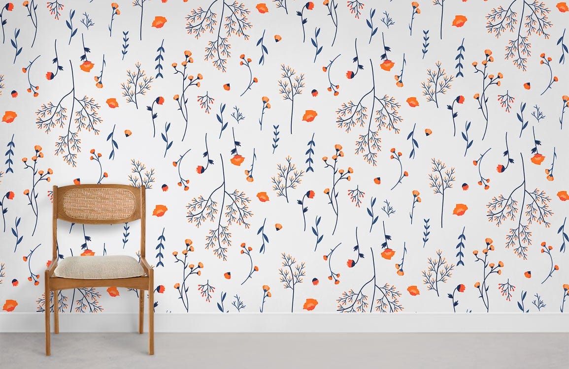 Wild Flowers Pattern Wallpaper Mural Room