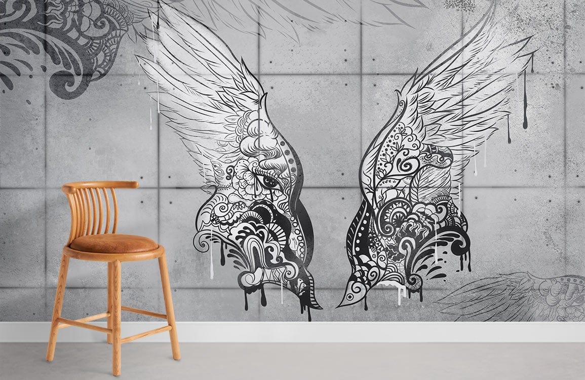 Wings Graffiti Mural Wallpaper Room